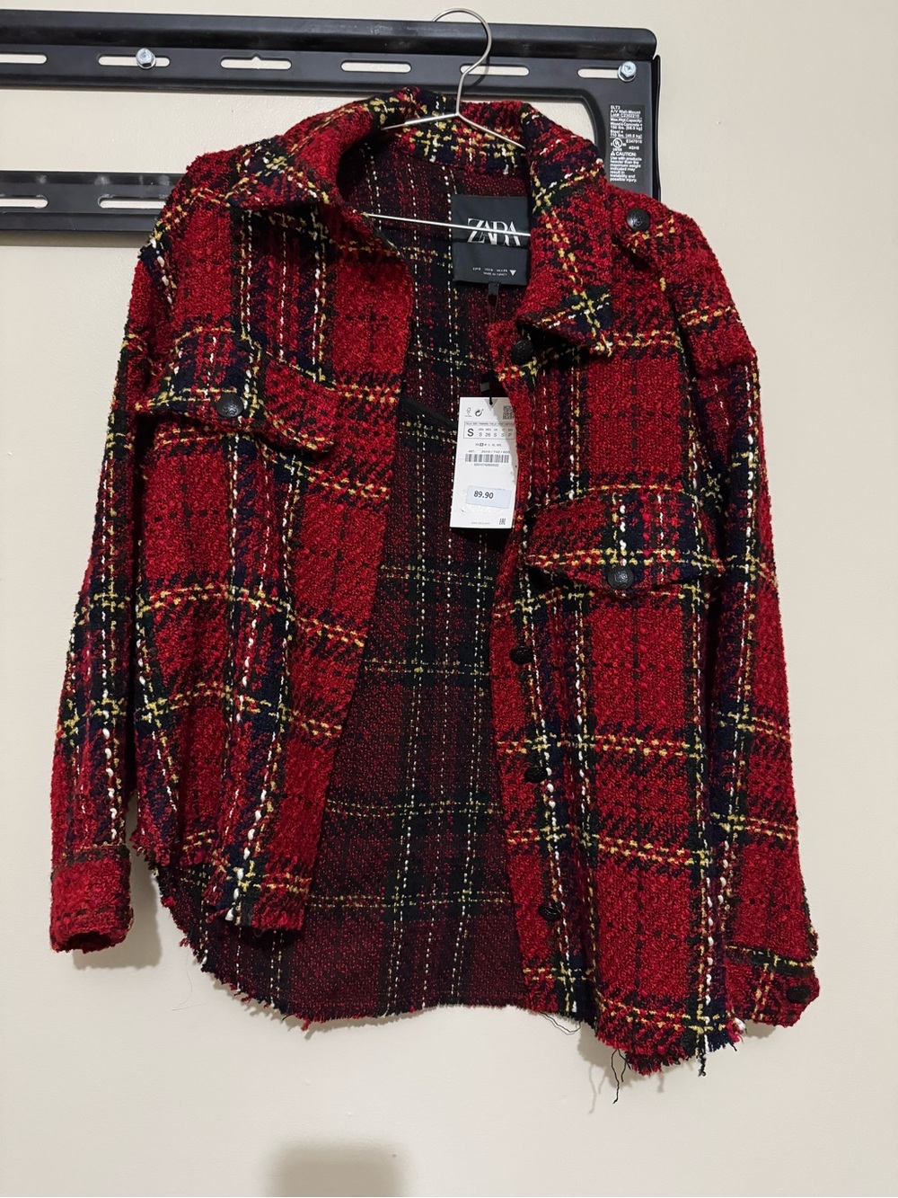 Zara Red Plaid Tweed Jacket